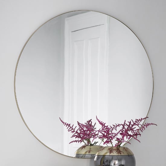 Hobart Round Portrait Bevelled Mirror In Champagne