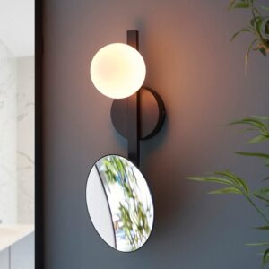 Afton Opal Glass Shade Bathroom Wall Light With Mirror In Black