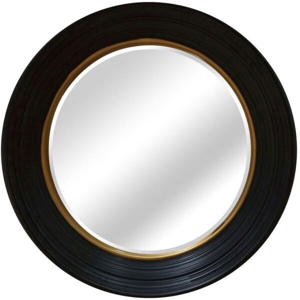 Akron Round Convex Bedroom Wall Mirror In Black Frame