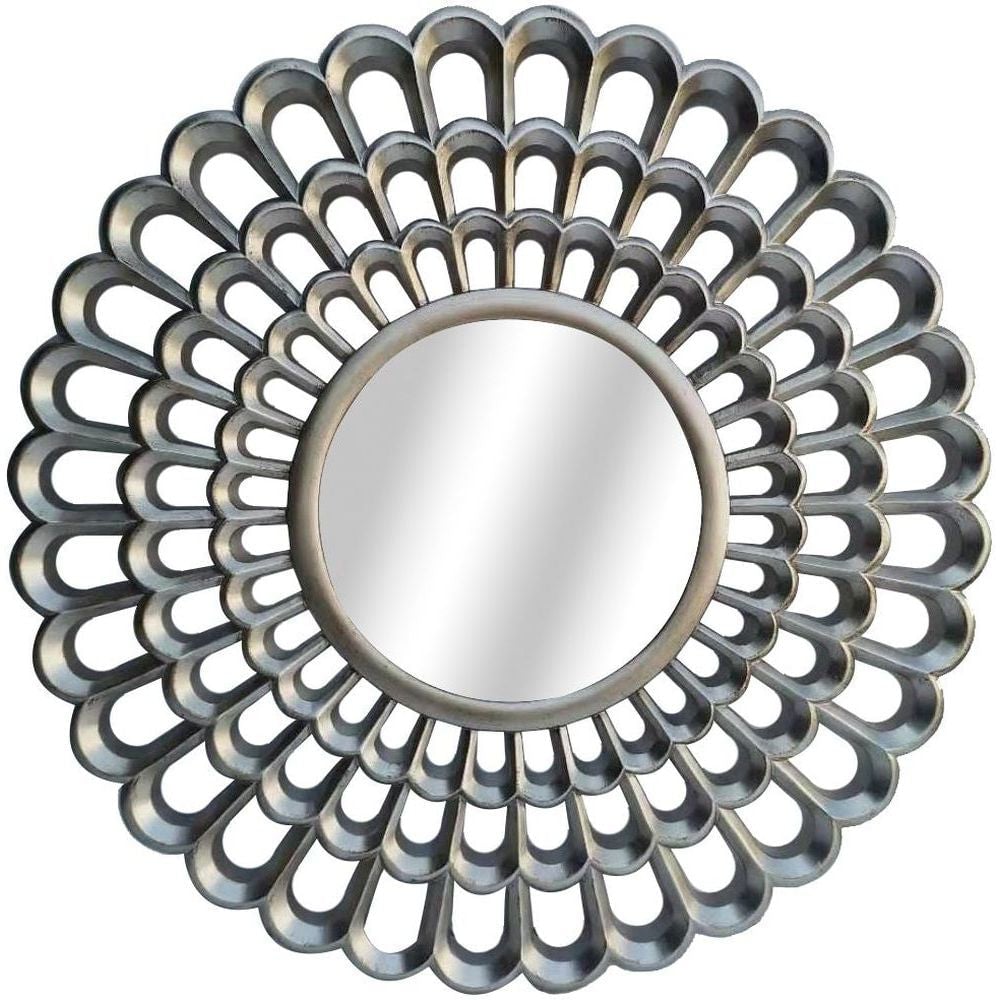 Alsip Round Bedroom Wall Mirror In Silver Frame