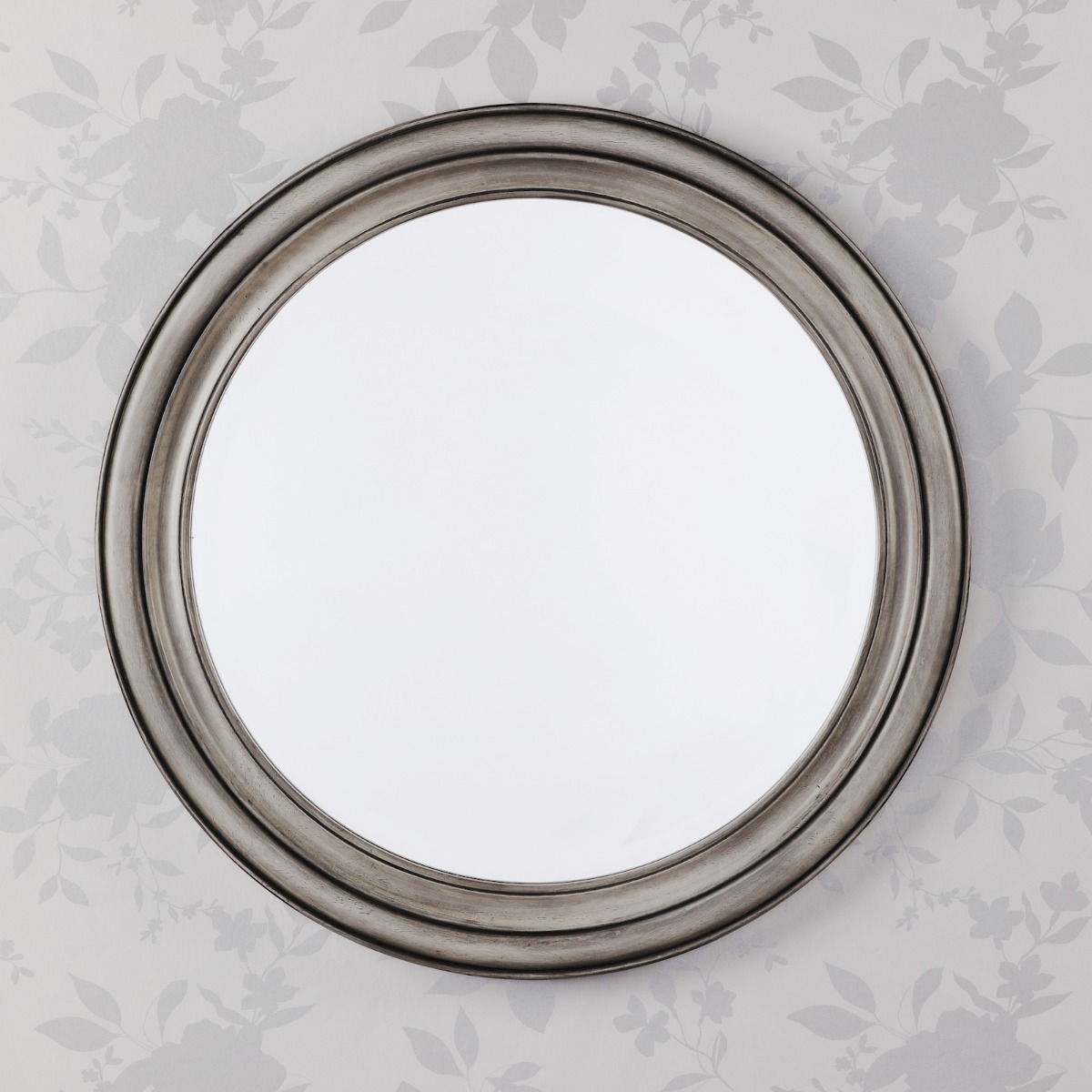 Laura Ashley Tate Round Mirror In Grey Distressed Finish