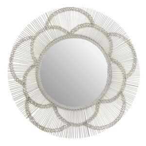 Casa Round Floral Effect Wall Mirror In Silver Metal Frame