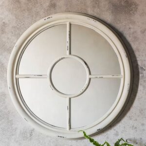 Evanston Round Window Design Wall Mirror In White