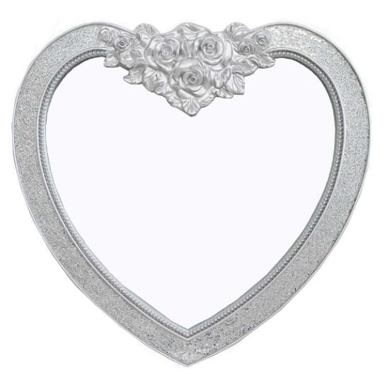 Kiara Heart Shape Wall Mirror In Silver Mosaic Frame