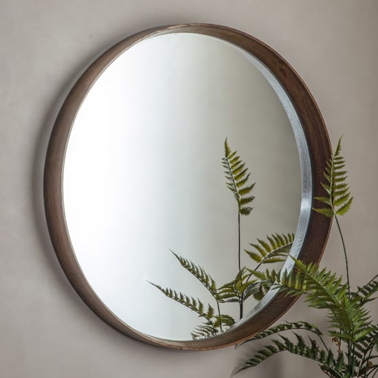 Kinder Round Large Bevelled Wall Mirror In Walnut Wood Frame