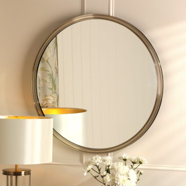 Laura Ashley Harrington Round Mirror In Antique Brass Finish