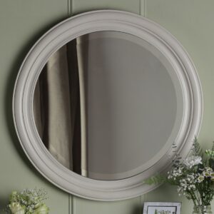 Laura Ashley Tate Round Mirror In Distressed Off White Finish