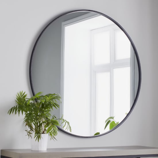 Manhattan Large Round Wall Mirror In Black Metal Frame