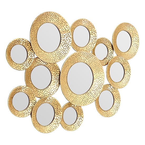 Martico Hammered Multi Circle Wall Mirror In Gold Frame